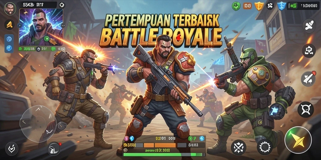 Tangkapan layar gameplay 55KBET yang menampilkan pertempuran seru di arena Battle Royale.