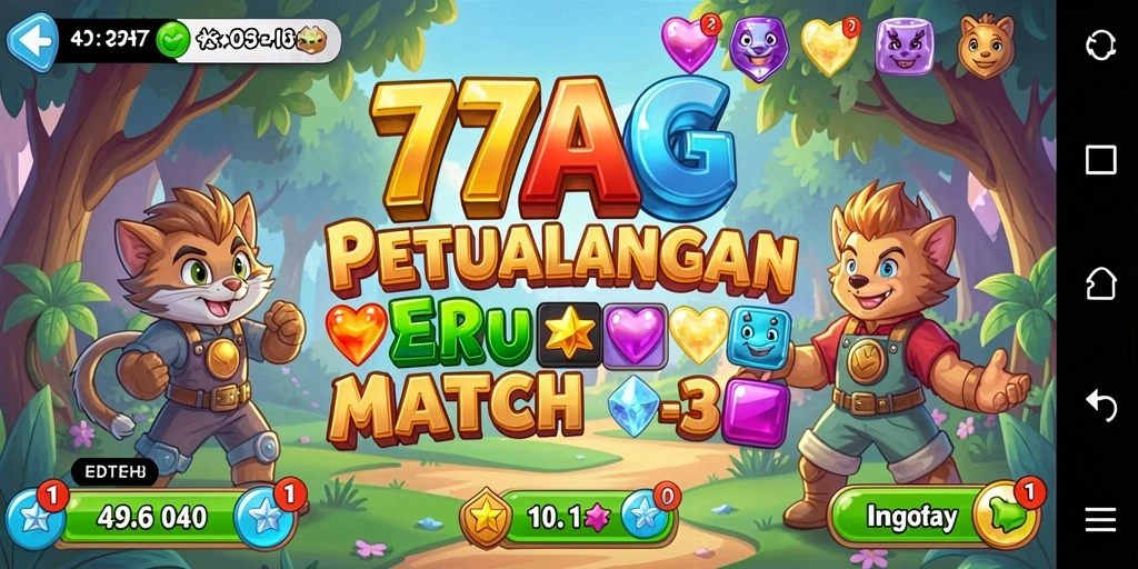 Tampilan gameplay Match-3 yang seru dan penuh warna.