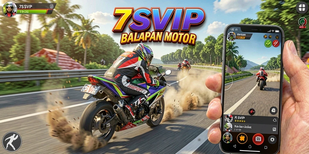 Tampilan gameplay seru di 7SVIP dengan motor balap yang melaju kencang.