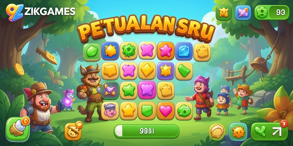 Tangkapan layar gameplay Match-3 yang menarik dan penuh warna.