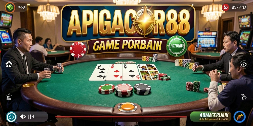 Tampilan gameplay seru di APIGACOR88 dengan suasana permainan Poker yang menegangkan.