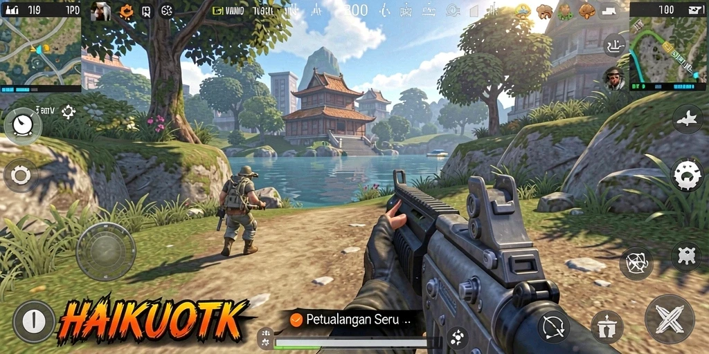 Tampilan gameplay HAIKUOTK yang intens dan menegangkan di medan perang.