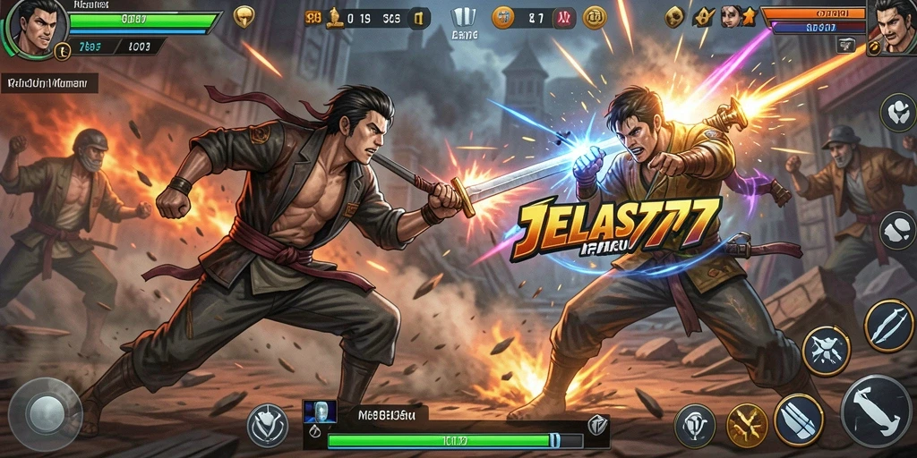 Screenshot gameplay JELAS777 menampilkan pertarungan mendebarkan antar karakter.
