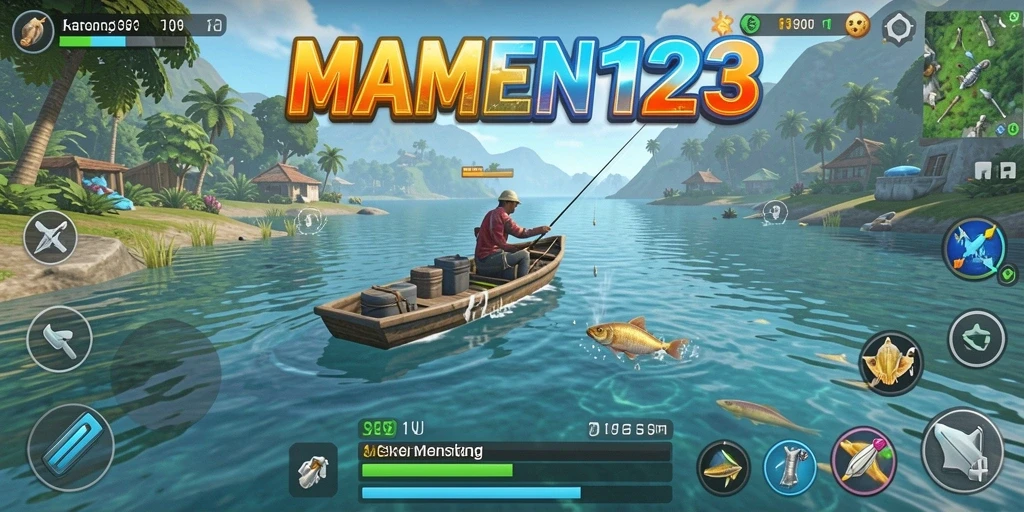 Screenshot gameplay MAMEN123 menunjukkan aksi memancing yang seru dan mendebarkan.