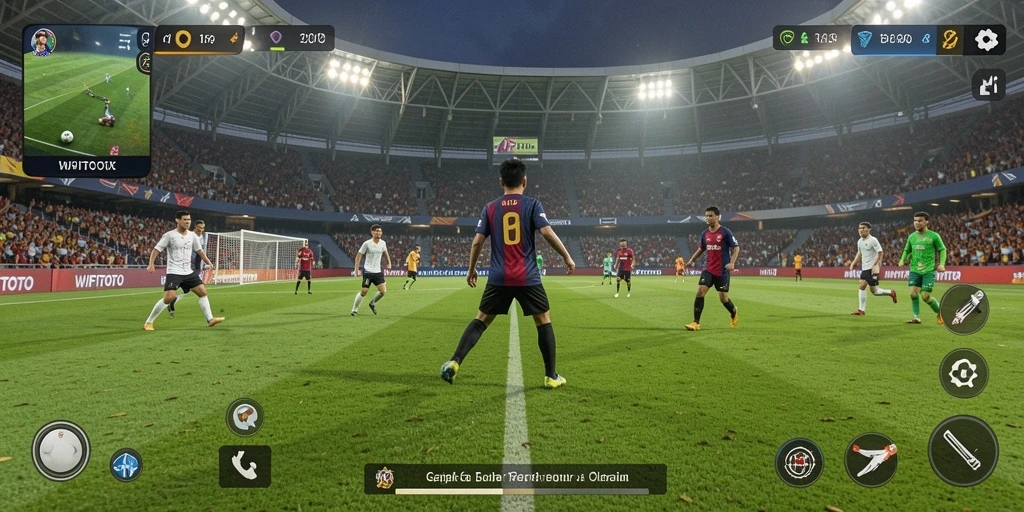 Screenshot gameplay WIFITOTO yang menampilkan aksi pertandingan sepak bola yang seru.
