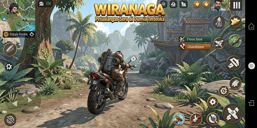 Screenshot gameplay WIRANAGA yang menampilkan eksplorasi dunia terbuka.